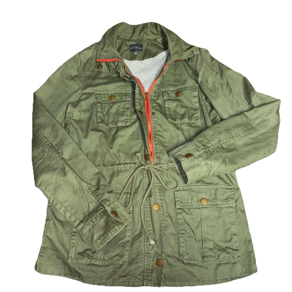 Market & Spruce Womens Olive Green Utility Military Jacket Small Bella Swan Flaw